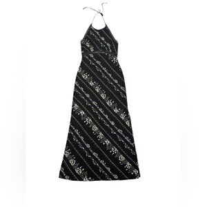 BCBG Maxazria Black Floral Print Empire Waist Halter Dress Size Small